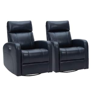 Monroe Navy Genuine Leather Power Swivel Glider Recliner Chair with Double Layer Backrest for Living Room (Set of 2)