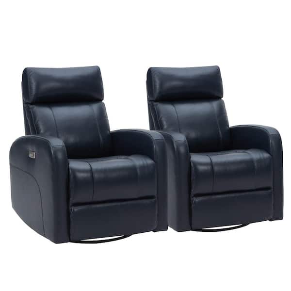 Spruce & Spring Monroe Navy Genuine Leather Power Swivel Glider Recliner Chair with Double Layer Backrest for Living Room (Set of 2)