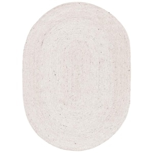 Braided Beige 5 ft. x 7 ft. Oval Speckled Solid Color Area Rug