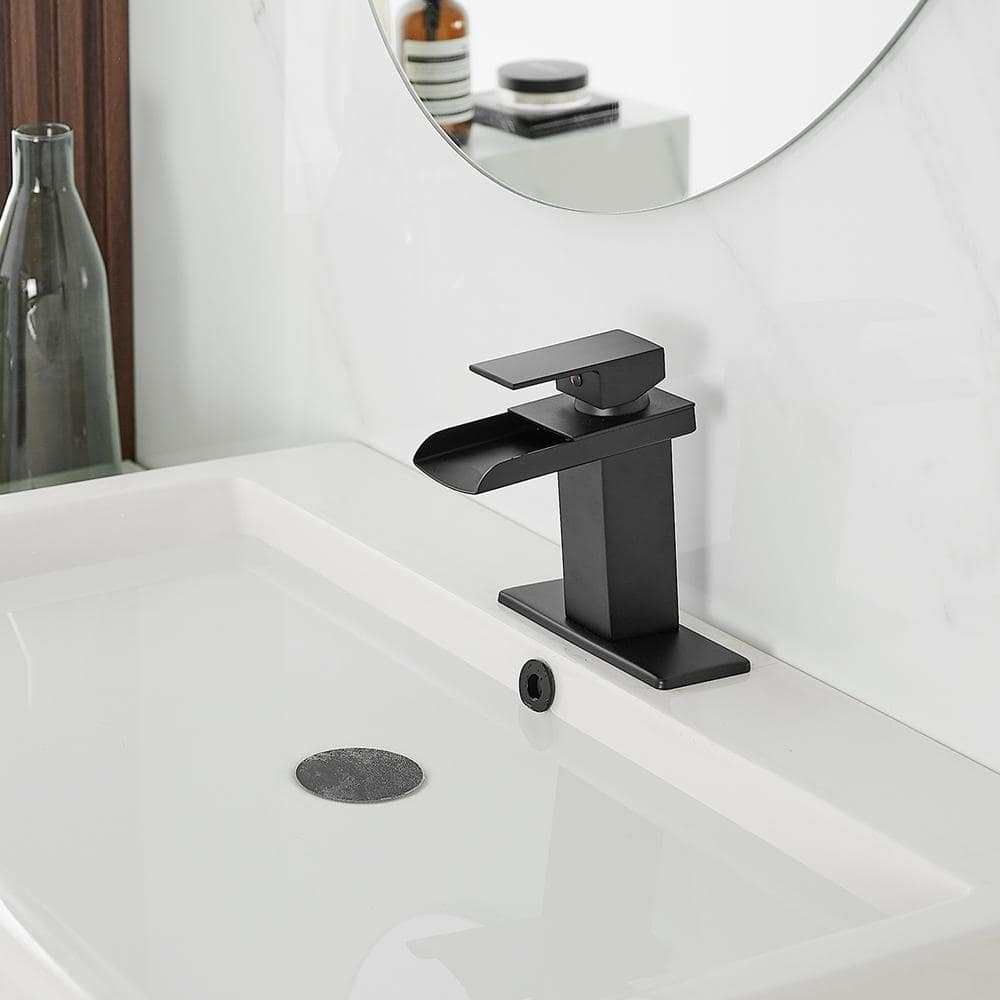 Matte Black Single Handle Waterfall Bathroom Faucet