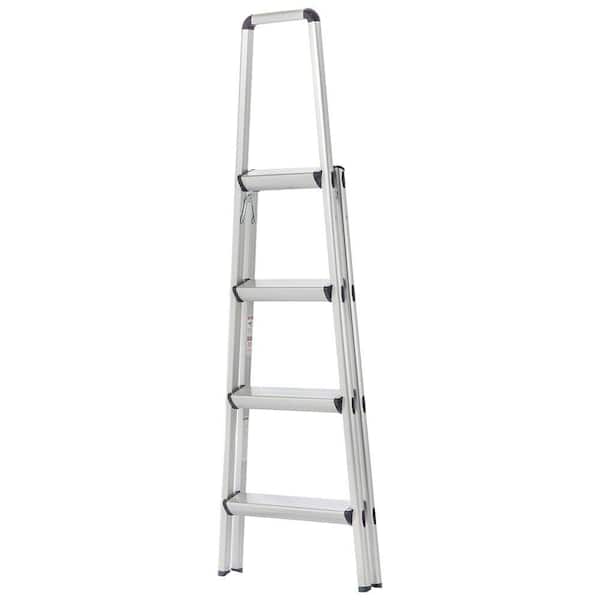 Ultra 4-Step Light Weight Aluminum Stool Folding Step Stool with Handle ANSI Type II 225 lbs. Duty Rating