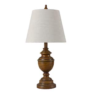 24 in. French Oak Table Lamp with Heathered Light Beige Hardback Fabric Shade
