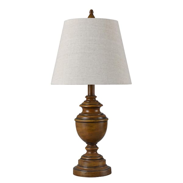 StyleCraft 24 in. French Oak Table Lamp with Heathered Light Beige Hardback Fabric Shade