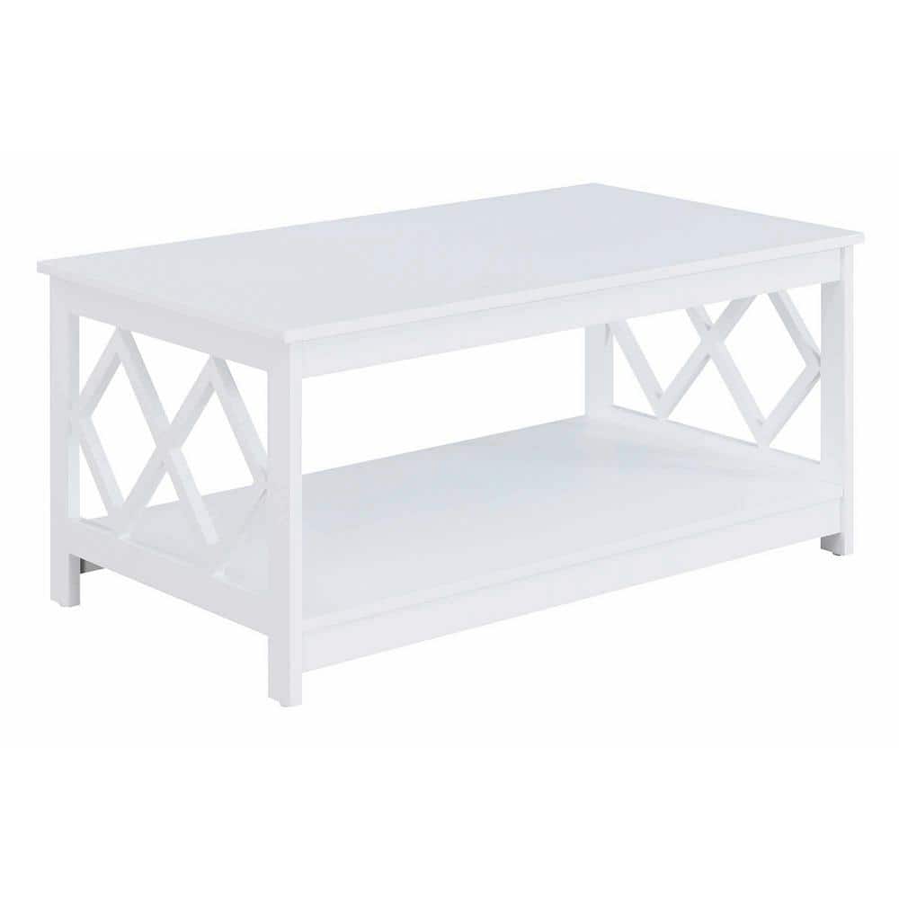 White 40" Diamond Cut-Out Wood Coffee Table with Shelf