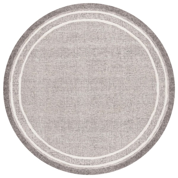 Ebony 6 ft. x 6 ft. Gray/Ivory Solid Border Round Area Rug