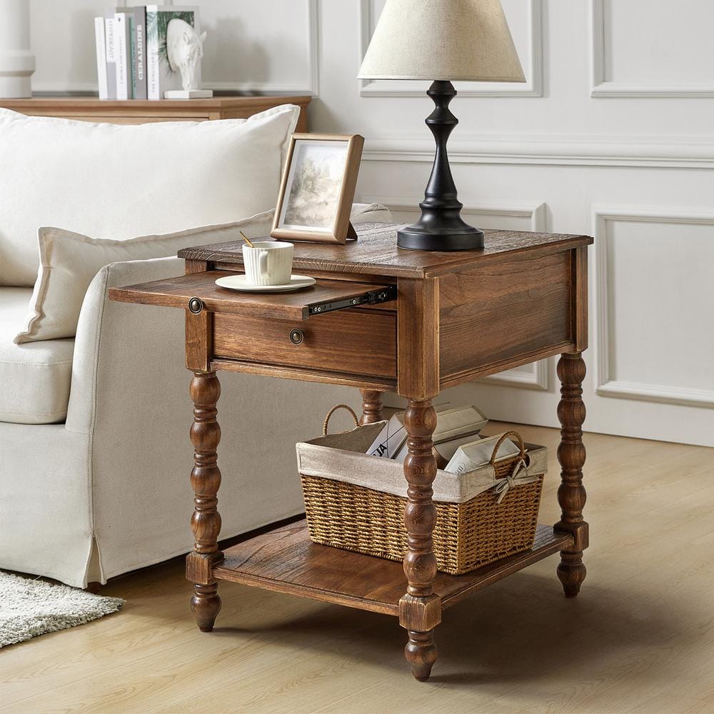 Jim Walnut Traditional 20 in. W Solid Wood End Table with USB - thumbnail 2
