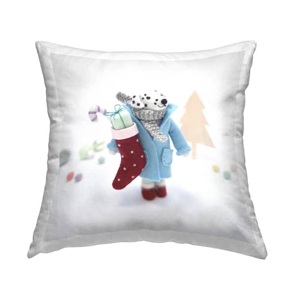 Stupell Industries Smiling Dalmatian Christmas Gifts Multi-Color Print Polyester 18in. X 18in. Throw Pillow