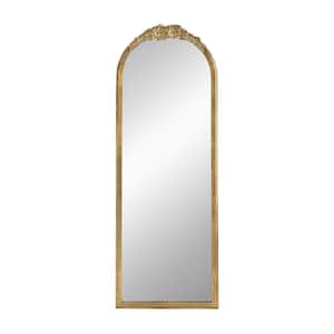 19 in. W x 56 in. H Arch Gold Metal Frame Hand Carved Rose Decor Dressing Wall Mirror