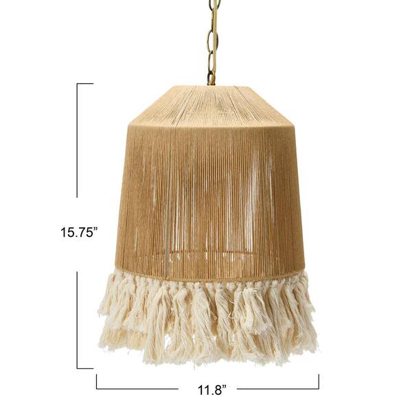 Metal & Natural Paper Rope Shade Pendant Lamp - Beige