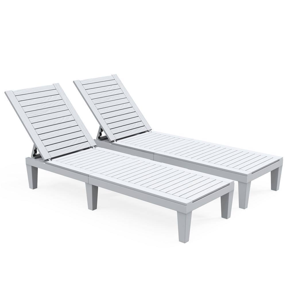 DEXTRUS 74.5 in. L Plastic Outdoor Reclining White Chaise Lounge (Set