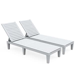 74.5 in. L Plastic Outdoor Reclining White Chaise Lounge (Set of 2)