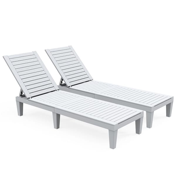 DEXTRUS 74.5 in. L Plastic Outdoor Reclining White Chaise Lounge (Set of 2)