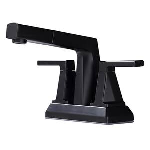 4 in. Centerset 2-Handle Angled Spout Bathroom Faucet with Pull Out Sprayer in Matte Black