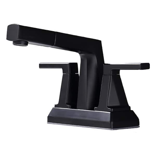 GIVING TREE 4 in. Centerset 2-Handle Angled Spout Bathroom Faucet with Pull Out Sprayer in Matte Black