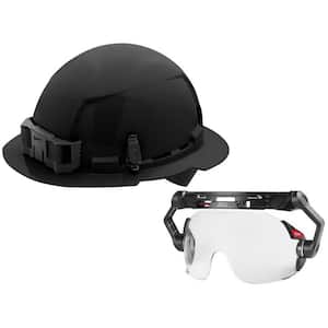 BOLT Black Type 1 Class C Full Brim Vented Hard Hat with 4-Point Ratcheting Suspension with Dual Coat Lens Eye Visor