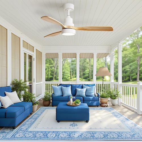 48 in. Smart Indoor/Outdoor White Ceiling Fan Integrated LED with Light Kit and Remote/App Control Ceiling Fans With Lights