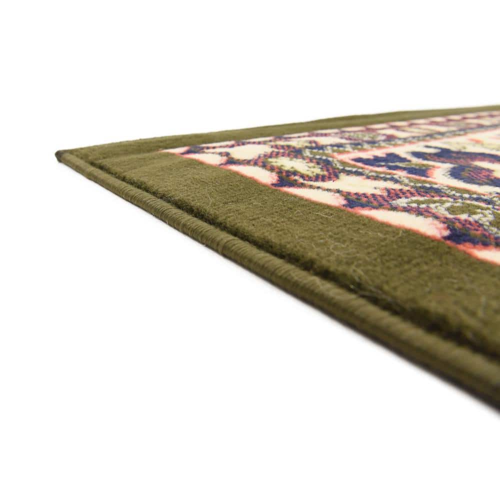 Olive Green and Cream Medallion Synthetic 9' x 12' Area Rug