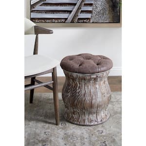 Brown Storage Stool with Tufted Seat