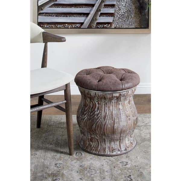 Litton Lane Brown Storage Stool with Tufted Seat