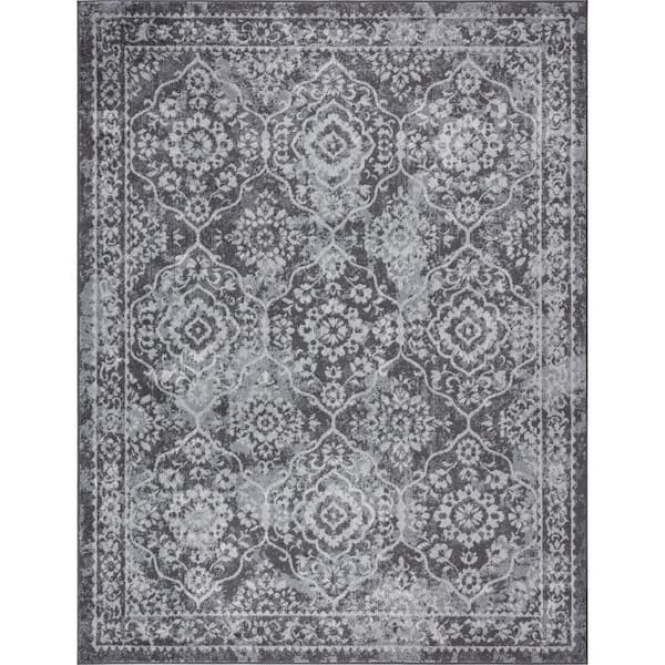 Tayse Rugs Diamond Damask Gray 8 ft. x 10 ft. Indoor Area Rug