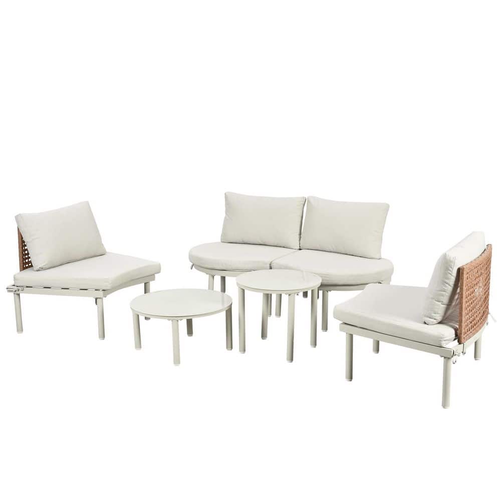 6-Piece Beige Aluminum Outdoor Patio Conversation Sofa Set with Beige Cushions price history on PriceWatchPro