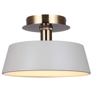 Jessa 12.75 in. 1-Light Integrated LED Matte Gray and Gold Transitional Flush Mount with Gray Metal Shade