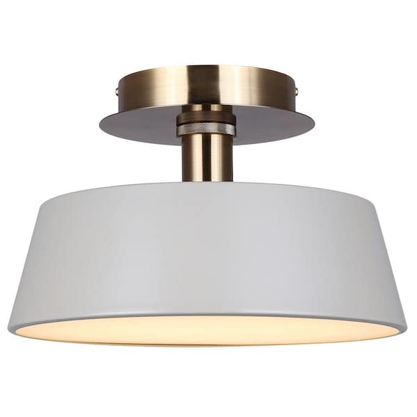 CANARM Jessa 12.75 in. 1-Light Integrated LED Matte Gray and Gold Transitional Flush Mount with Gray Metal Shade