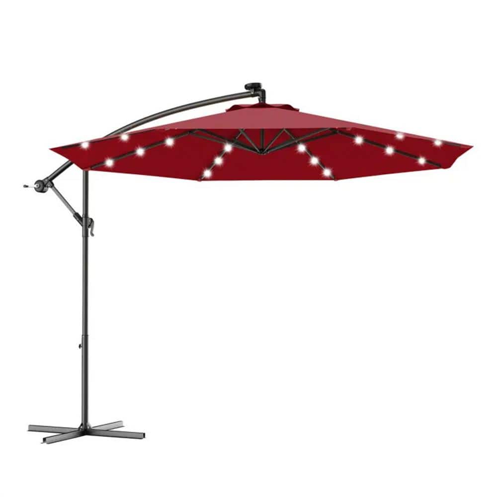10 ft. Red Steel Push-Up Patio Umbrella in Red