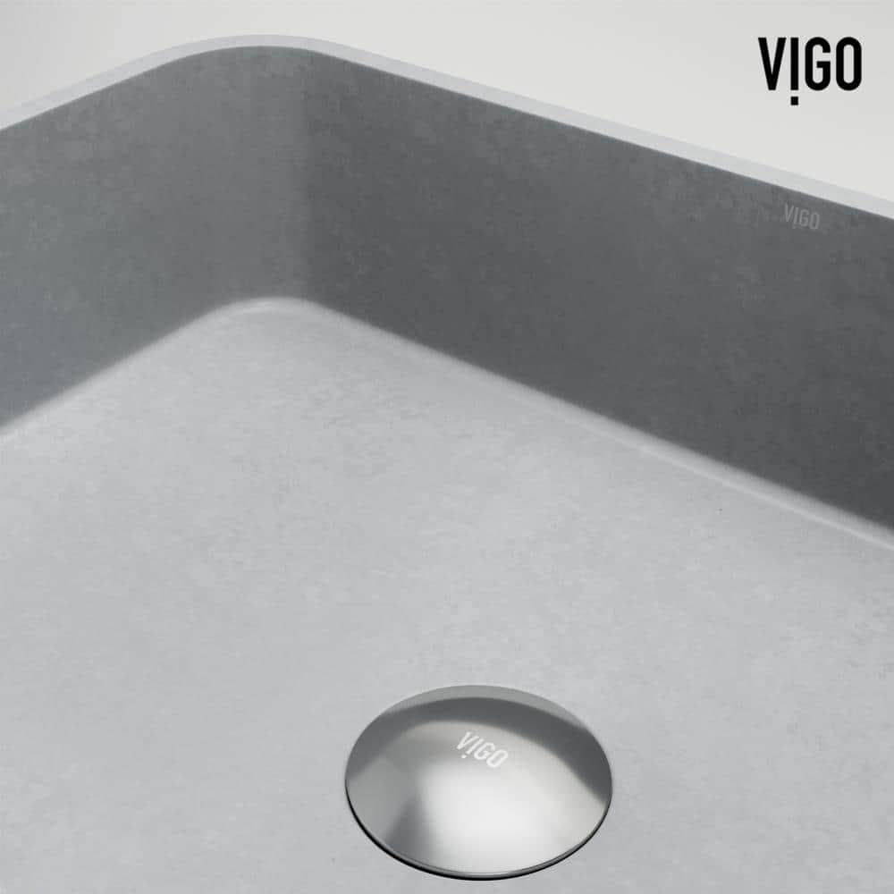 Gray Concrete Rectangular Vessel Sink with Brushed Nickel Faucet