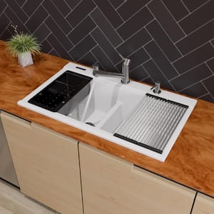 Drop-In Granite Composite 34 in. 50/50 Double Bowl Kitchen Sink in Black