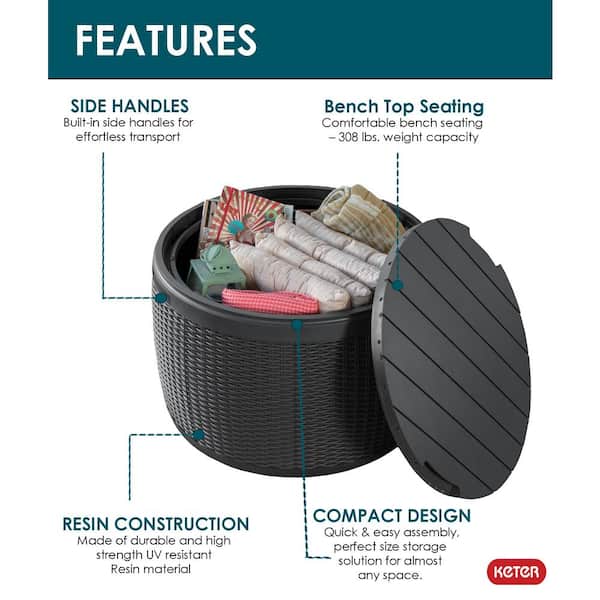 Circa 37 Gal. Deck Box Compact Durable Resin Plastic Grey Outdoor Storage for Patio Lawn and Garden