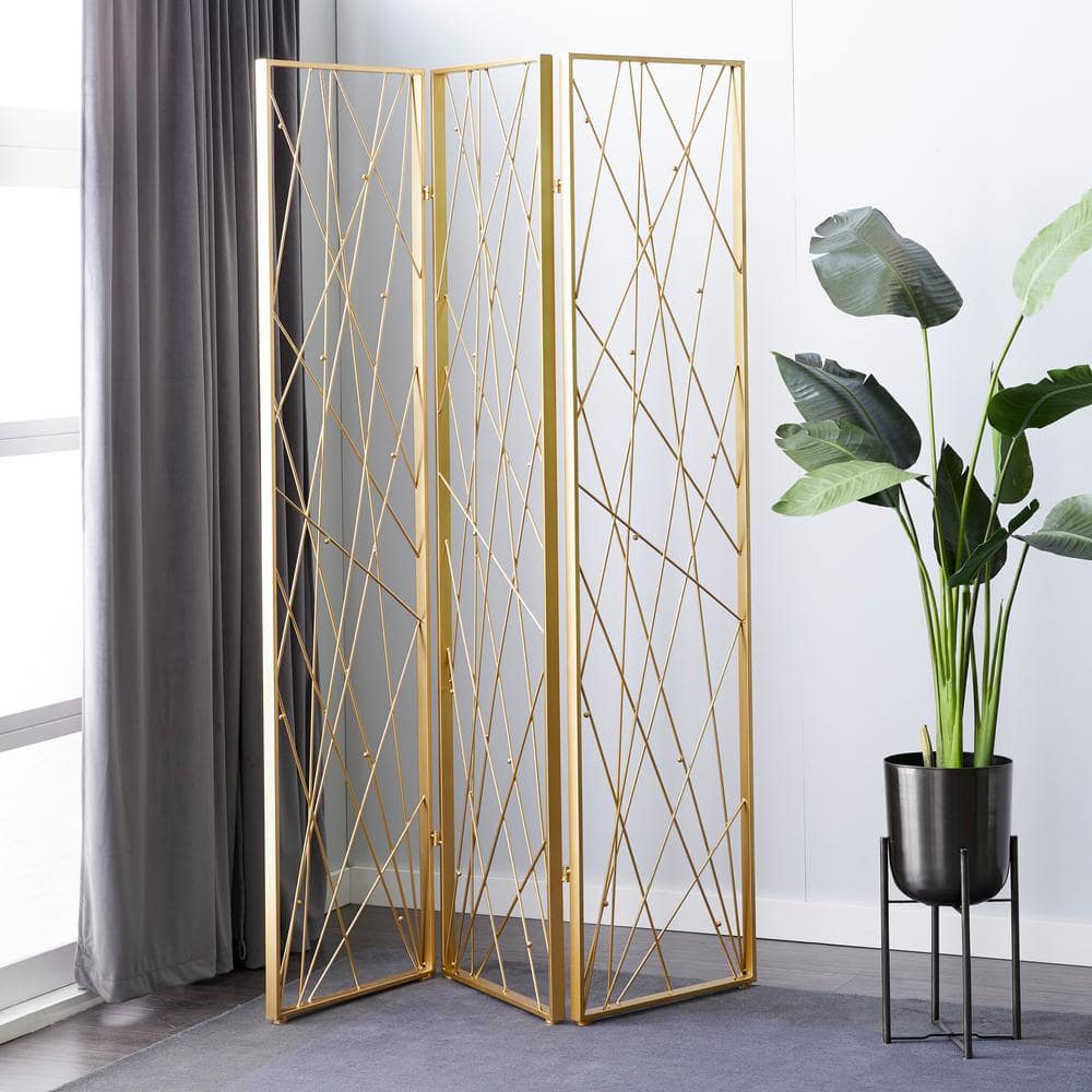 Litton Lane 7 ft. Gold 3 Panel Geometric Hinged Foldable Partition Room  Divider Screen 89288 - The Home Depot