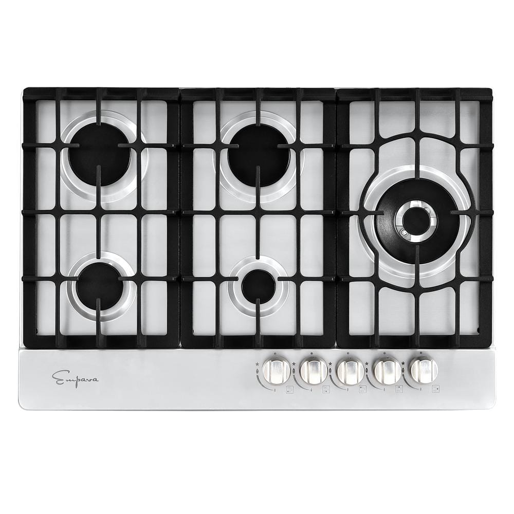 Empava 30 in. Built-In Gas Cooktop in Stainless Steel with 5 Burners Gas Stove Including A 18000 BTU Power Burner, Silver