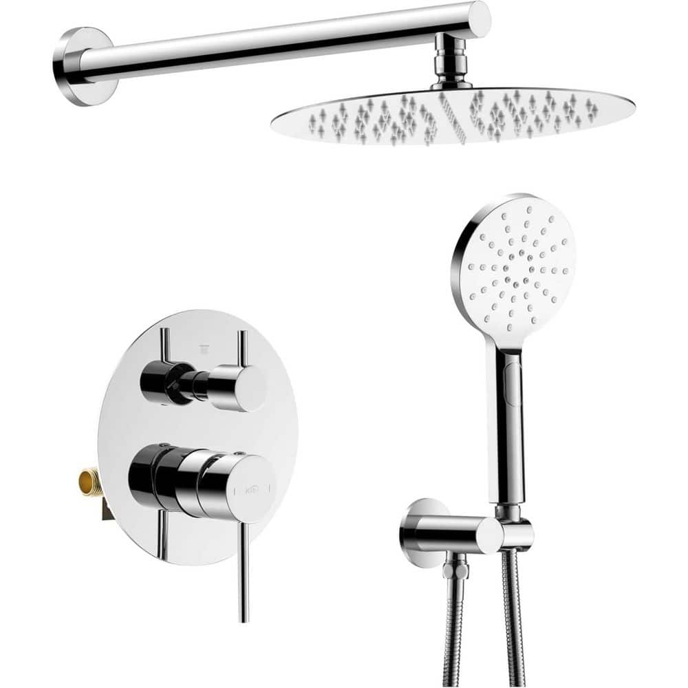 Chrome Wall Mounted Circular Shower System with Brass Rain Shower