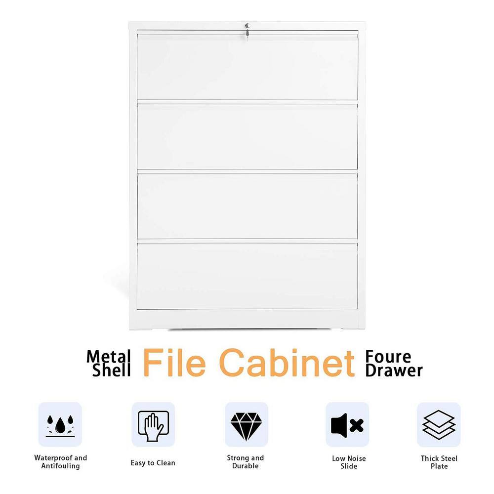 AOBABO White 4-Drawer Lockable Lateral Metal File Cabinet
