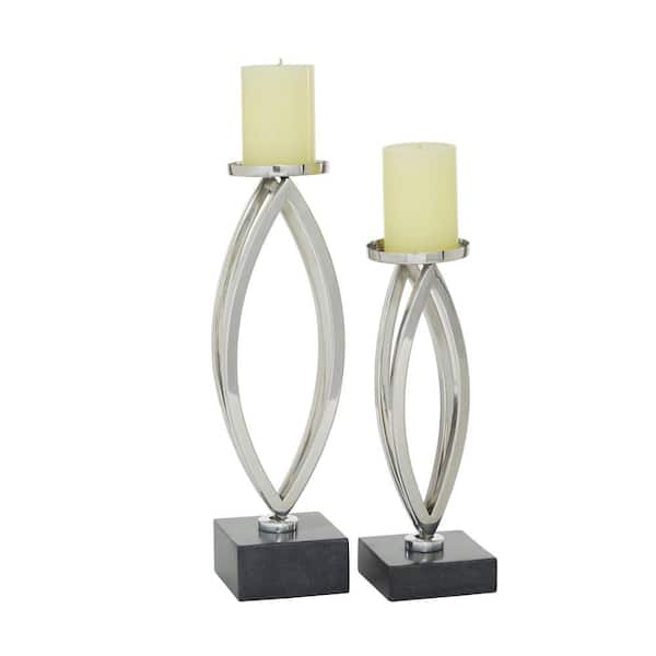 Litton Lane Silver Stainless Steel Candle Holder (Set of 2)