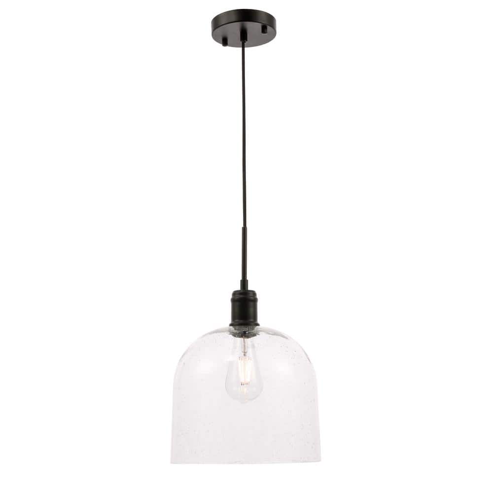 Timeless Home Gabe 1-Light Pendant in Black with 10 in. W x 9 in. H Clear S