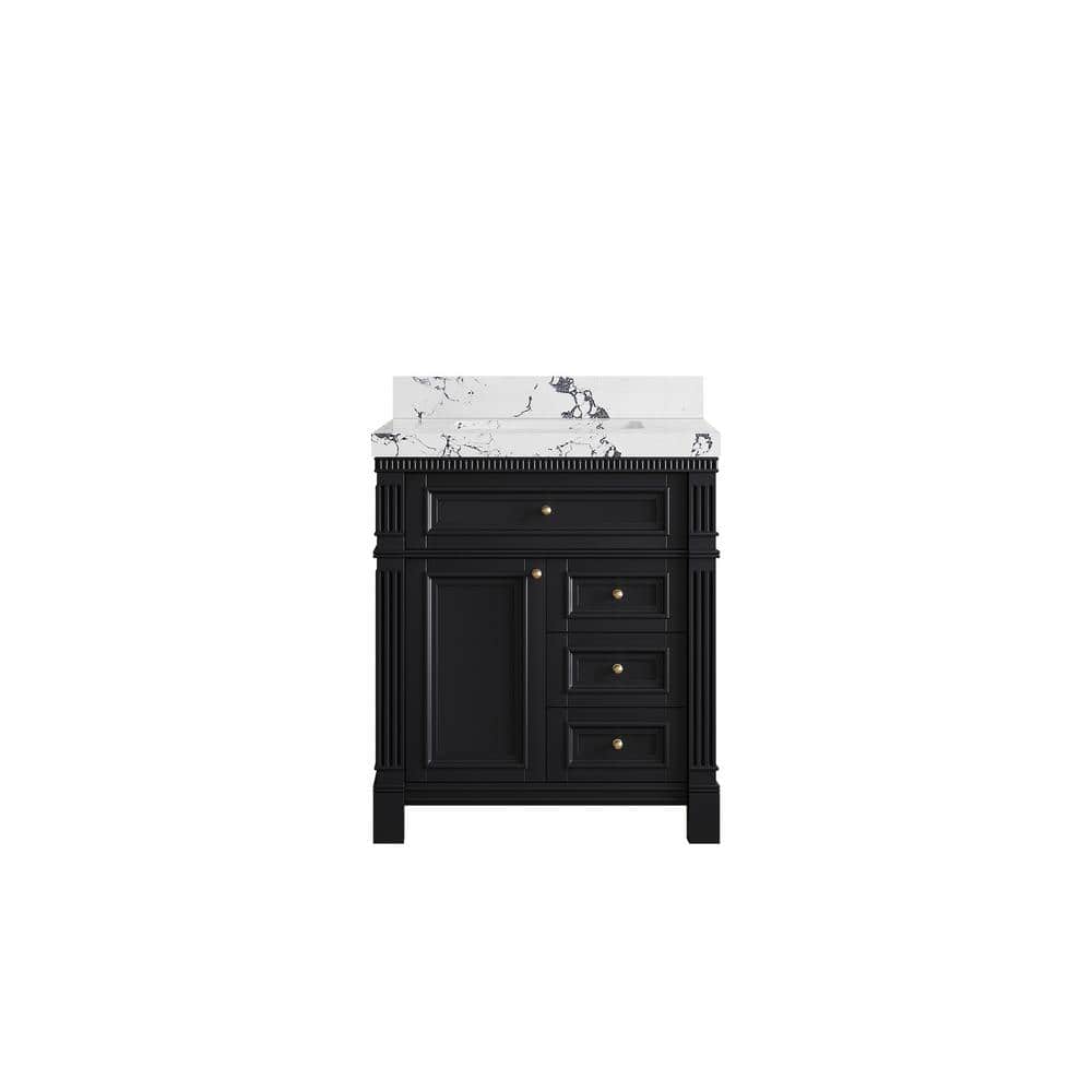 Paris 30 in. W x 22 in. D x 36 in. H Single Sink Bath Vanity Center in Black with 2 in. Viola Night qt. Top price history on PriceWatchPro