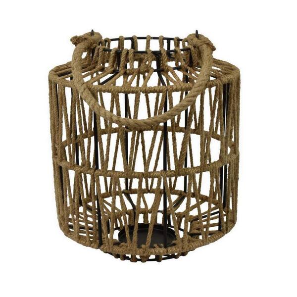 Benjara Brown and Black Metal Decorative Candle Lantern with Boho Style Decor