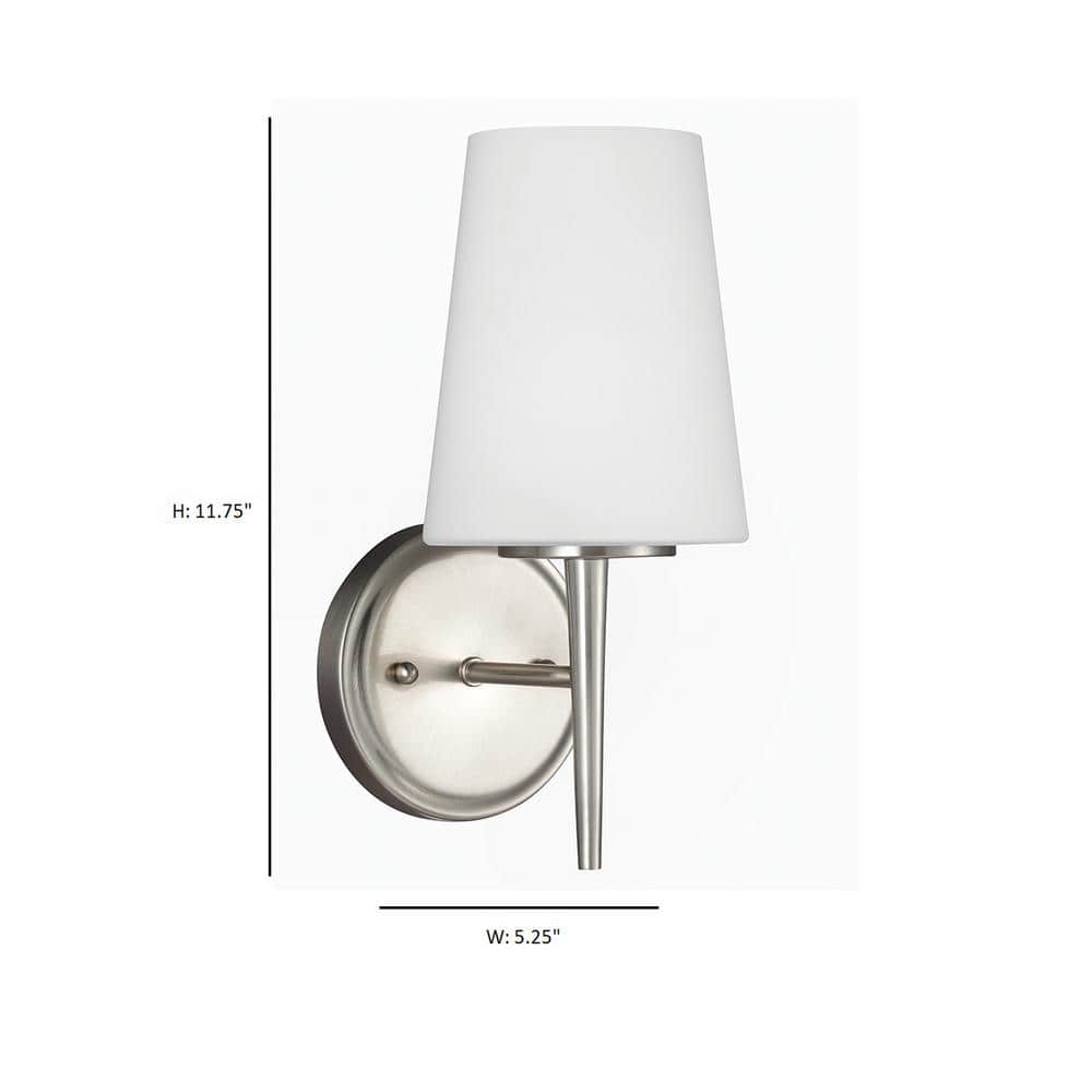 Brushed Nickel 1-Light Wall Sconce with Opal Glass Shade