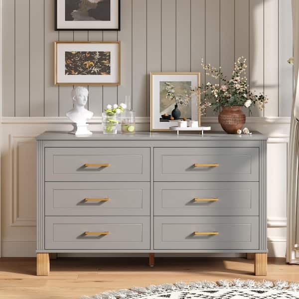 Noble House Lysandria Modern Gray 6-Drawer 47.24 in. W Dresser with Metal Handles and Solid Wood Legs 170855 - The Home Depot Noble House Lysandria Modern Gray 6-Drawer 47.24 in. W Dresser with Metal Handles and Solid Wood Legs 170855 - The Home Depot