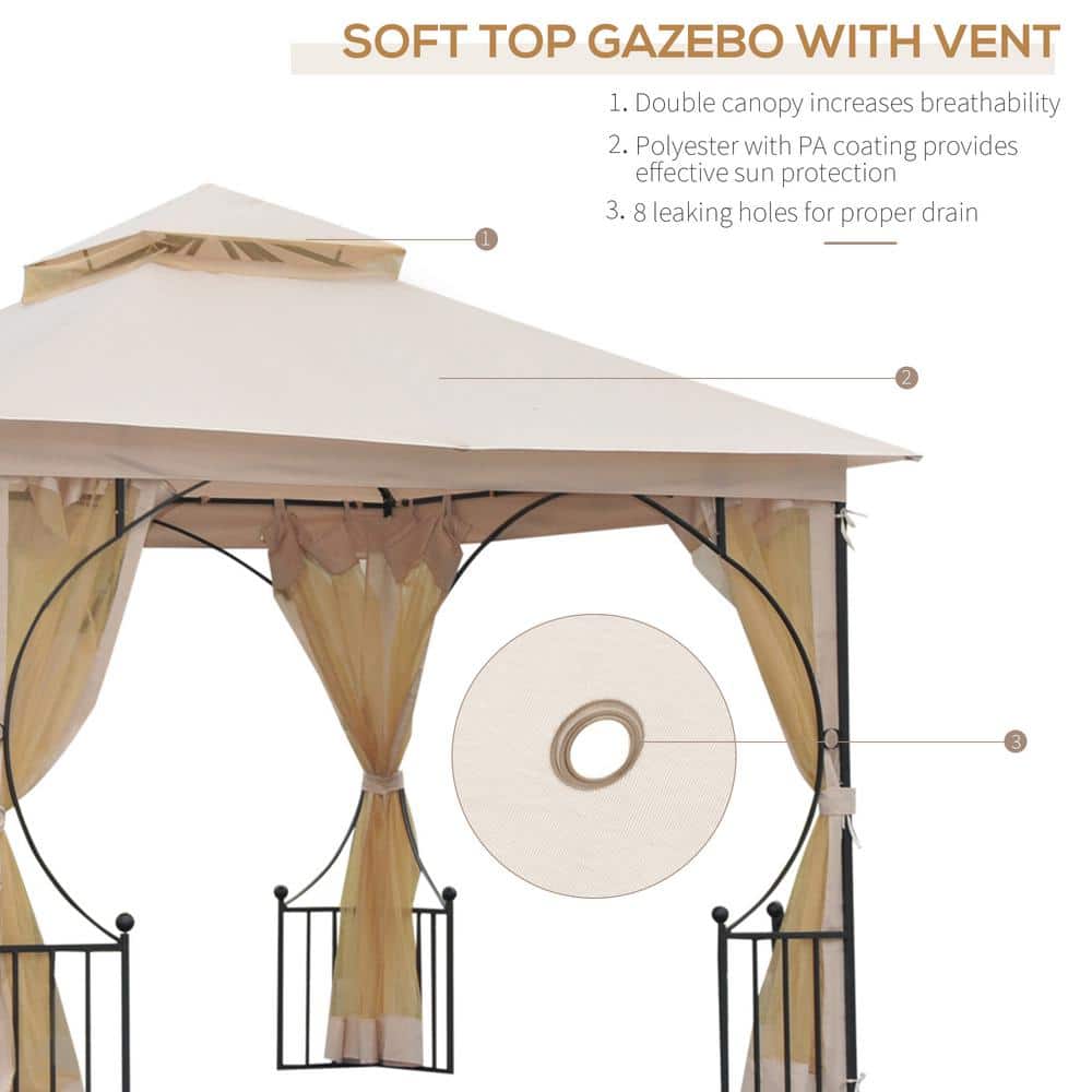 Beige 10' x 10' Steel Frame Patio Gazebo with Mesh Netting