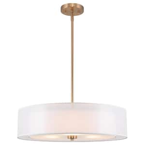 Lindos 60-Watt 3-Light Cool Brass Contemporary Chandelier with White Shade, No Bulb Included