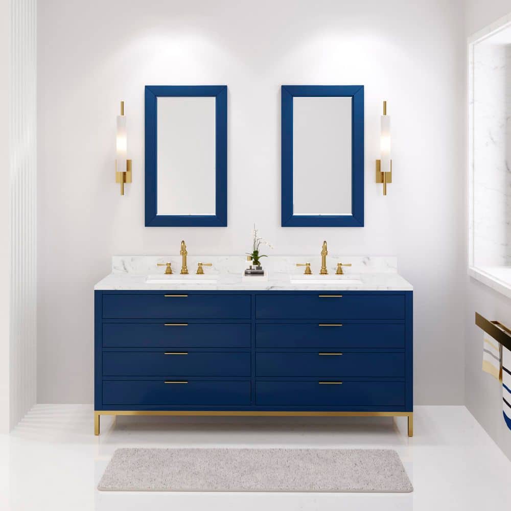Bristol 72 in. W x 21.5 in. D Vanity in Monarch Blue with Marble Top in White with White Basin and Hook Faucet price history on PriceWatchPro