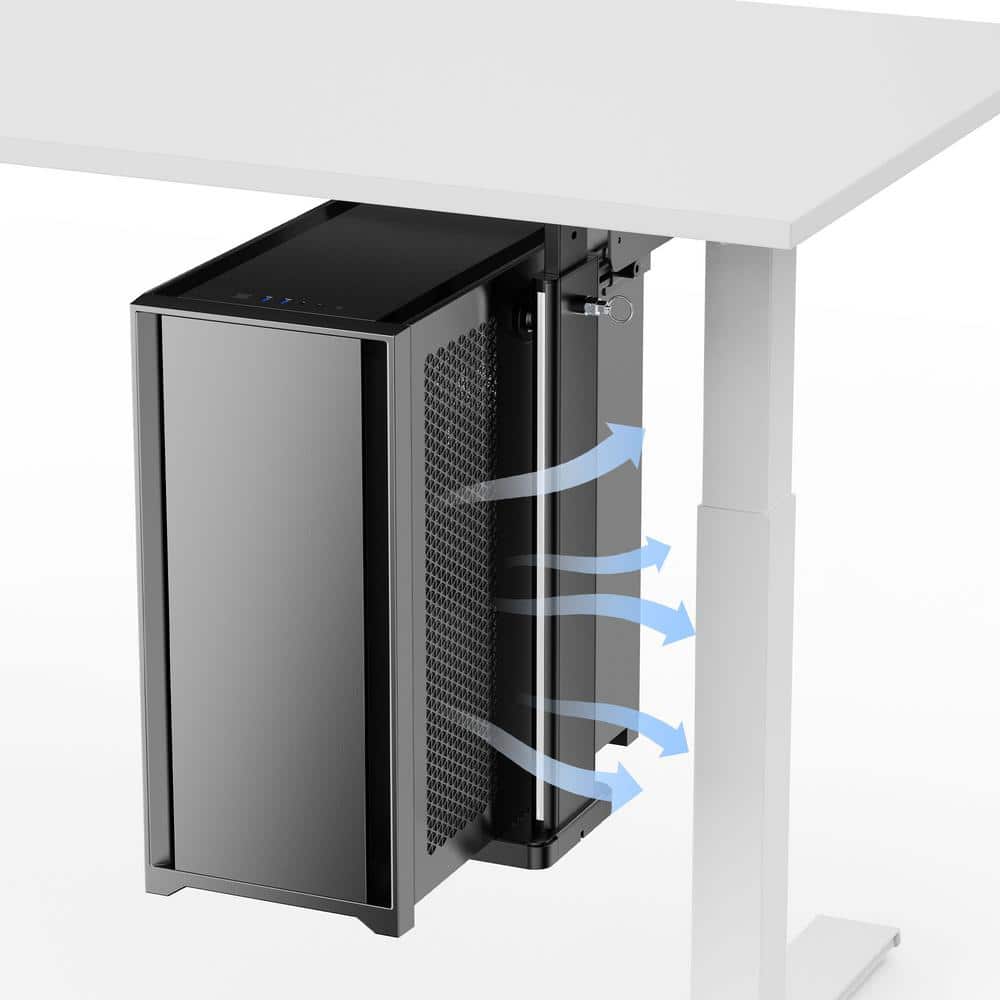 Black Adjustable Steel Under Desk and Wall CPU Mount