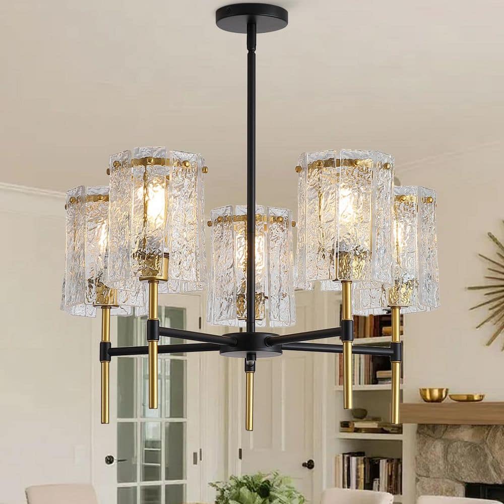 Phira 5 Light Black Textured Glass Wheel Chandelier for Dining Living Room with Bulb Not Included price history on PriceWatchPro