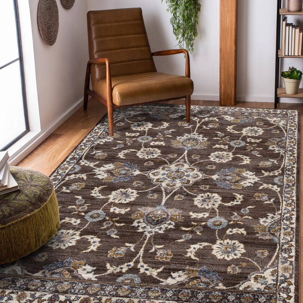Amer Rugs Jordan 6 x 9 Brown Floral Pattern Area Rug for High Traffic ...