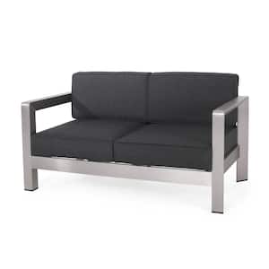Trevor Silver Aluminum Outdoor Loveseat with Charcoal Grey Cushions
