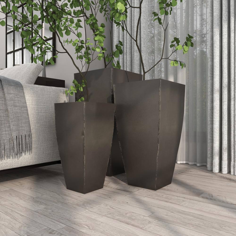 Set of 3 Dark Gray Metal Indoor/Outdoor Planters