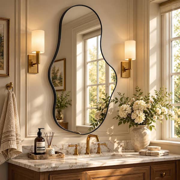 26 in. W x 43 in. H Black Aluminum Alloy Framed Irregular Wall Mirror